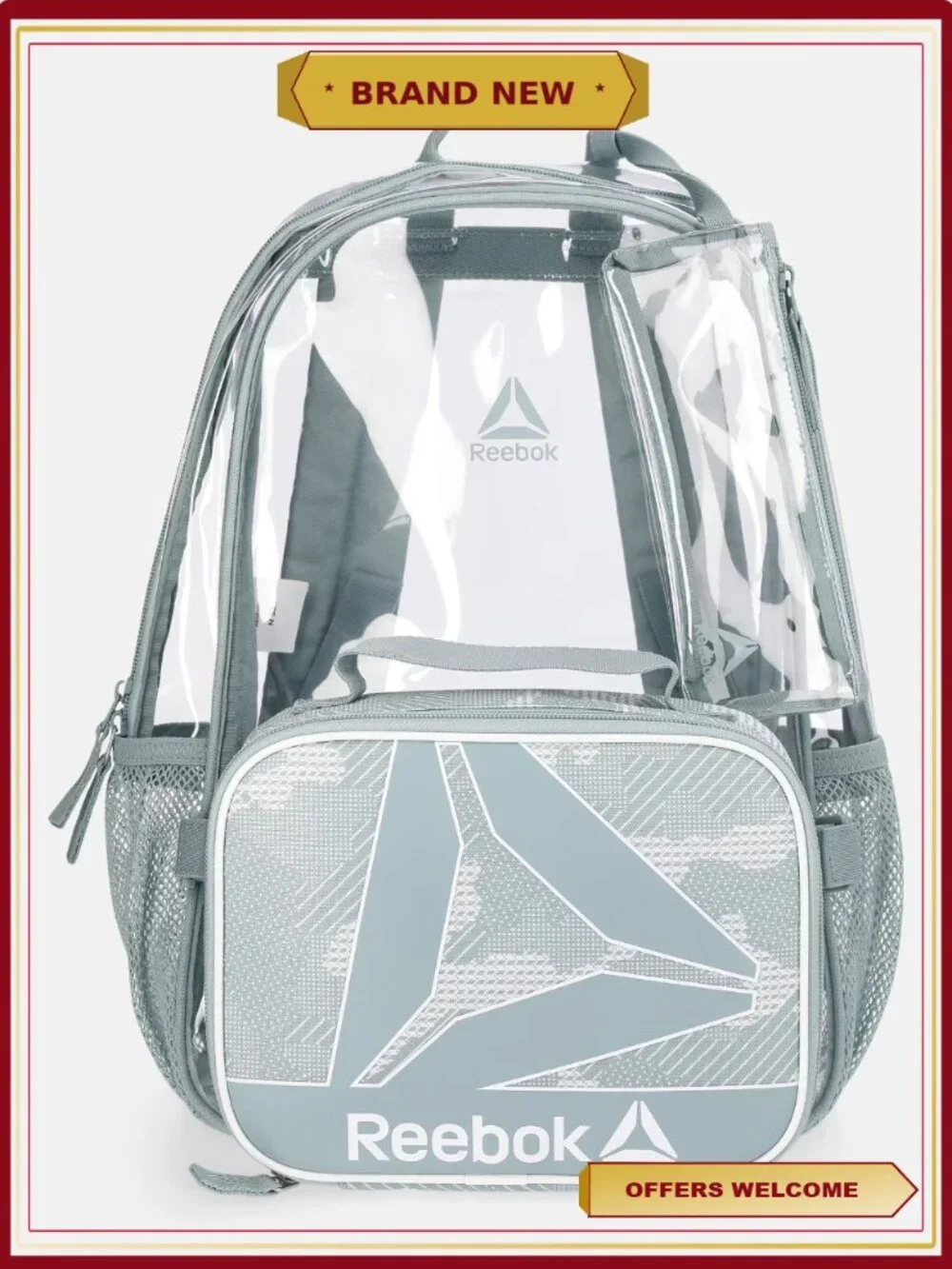 Clear Backpack Lunch Bag and Pencil Case Set 3-Piece for School